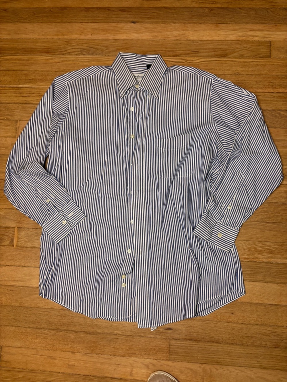 Alvin-Dennis Men's Blue and White Striped Dress Shirt